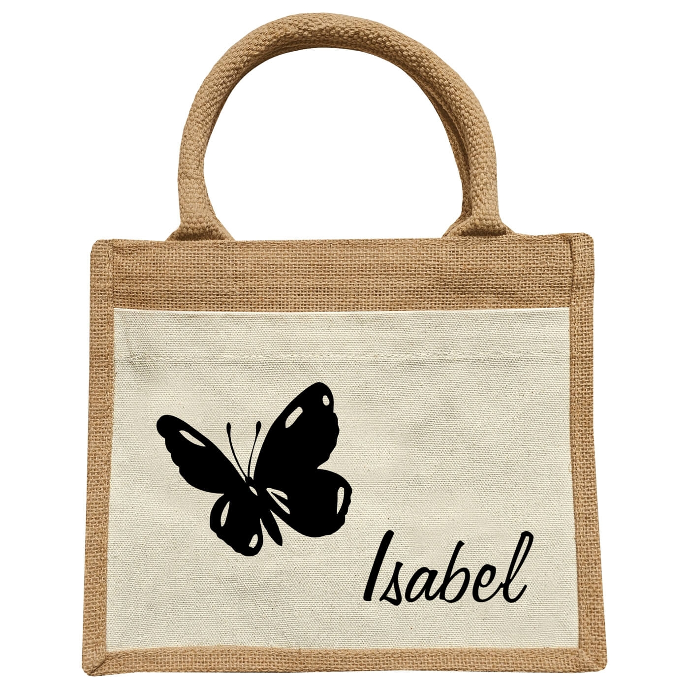 Jute Kindertasche mit Name mit Schmetterling